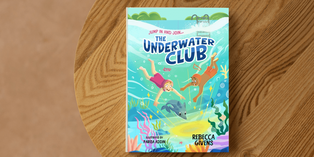 A book for children about swimming which shows two children on the front who are diving deep in a swimming pool, the book is called The Underwater Club